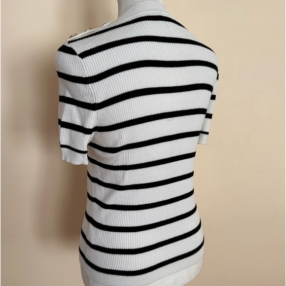 NWOT L’Agence Delphine Striped Ribbed Knit Sweater Short Sleeve Black/White - Picture 5 of 8